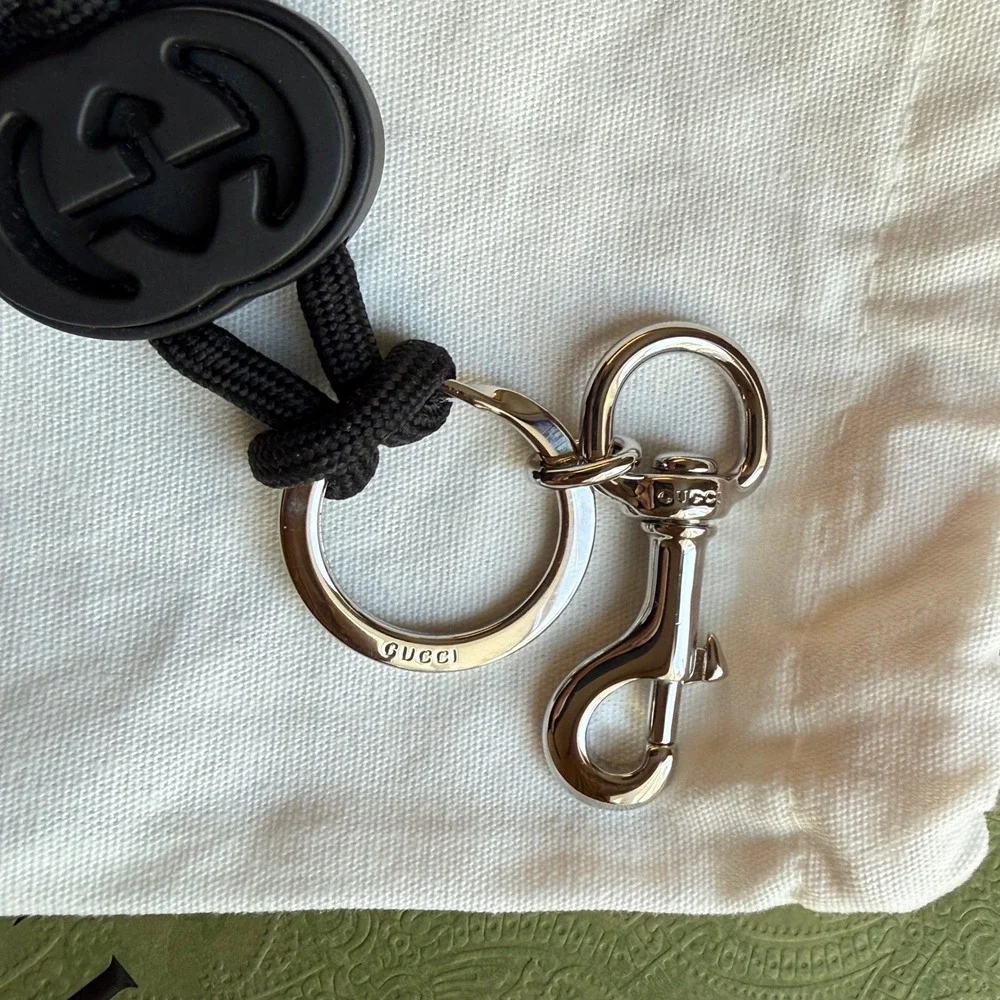 Gucci Black Interlocking G Knotted Cord Keychain Swivel Hook 834480 JAAIT 001